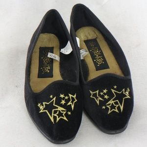 Tinsel Toes Black Velvet Gold Star Loafers Flats